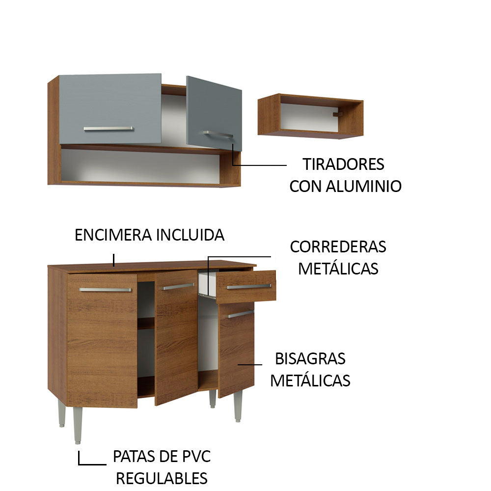 Cocina Integral 165cm con Encimera Marrón/Gris Emilly Madesa 08