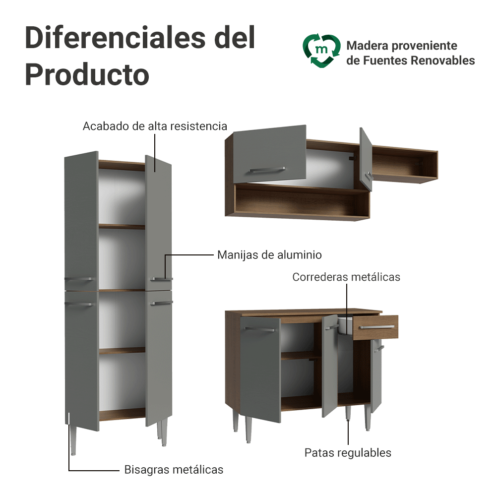 Cocina Integral 229cm Marrón/Gris Emilly Madesa 18