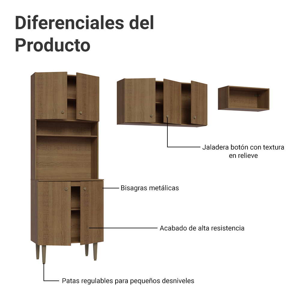 Cocina Integral 235cm Marrón Gourmet Madesa 03