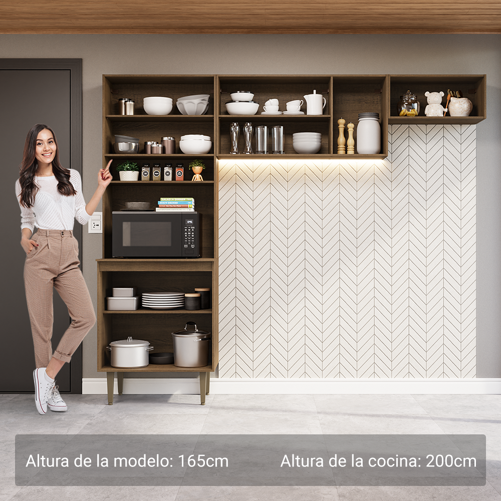 Cocina Integral 235cm Marrón/Crema Gourmet Madesa 03