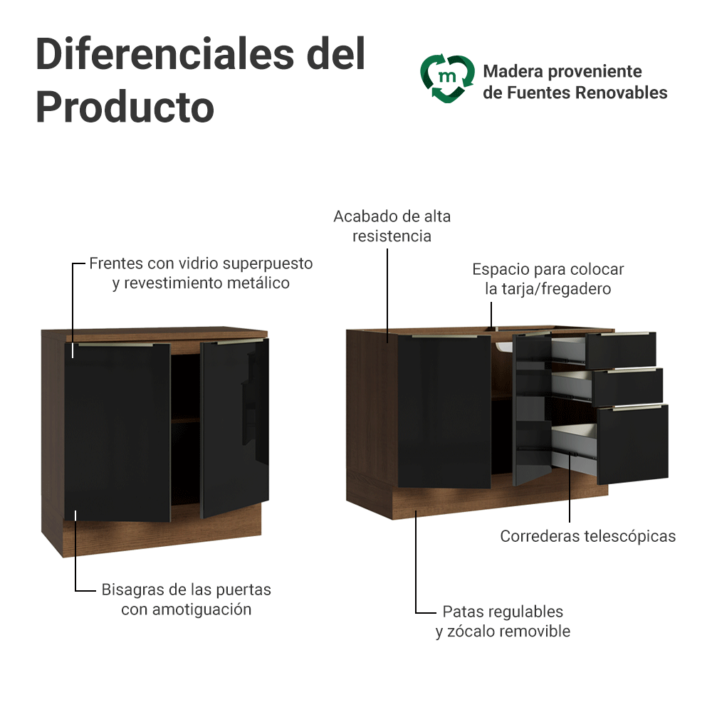 Cocina Integral 200 cm Marrón/Negro Lux Madesa 05