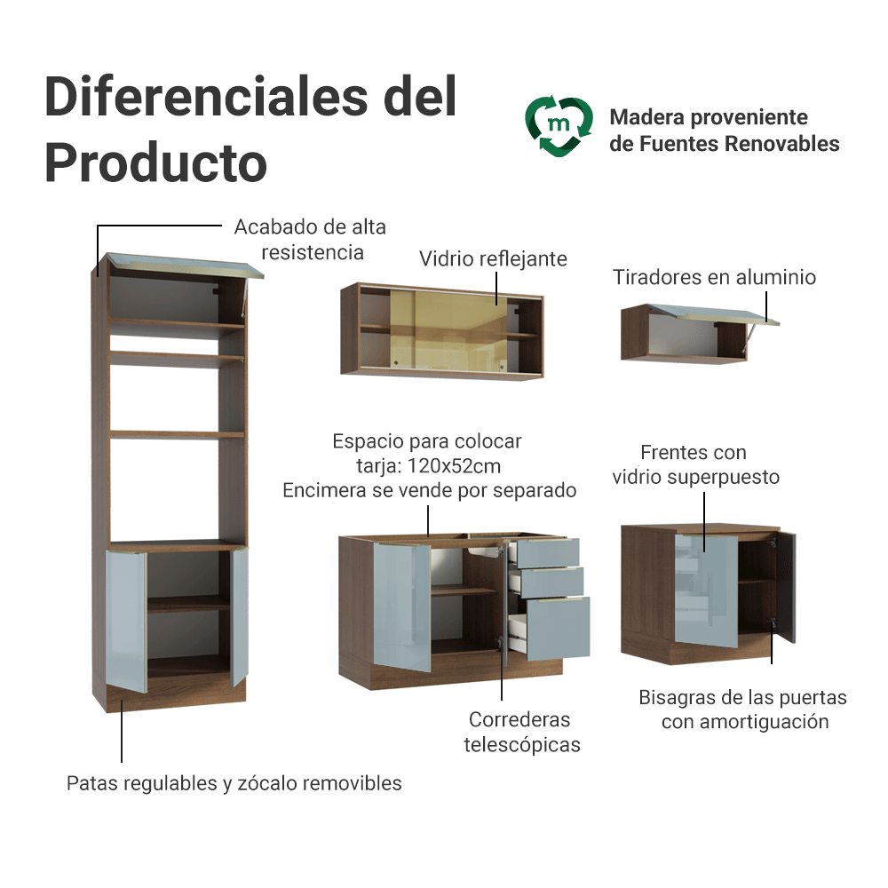 Cocina Integral 270 cm Marrón/Gris Lux Madesa 05