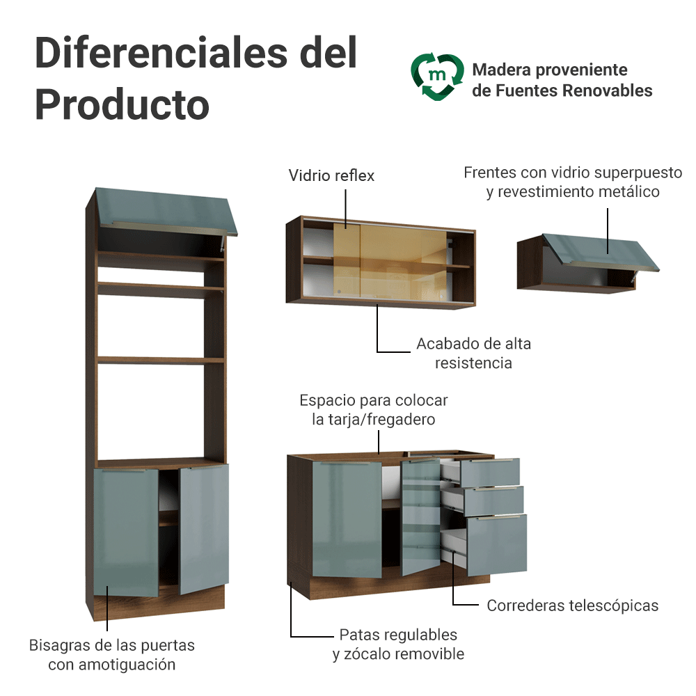 Cocina Integral 270 cm Marrón/Gris Lux Madesa 07