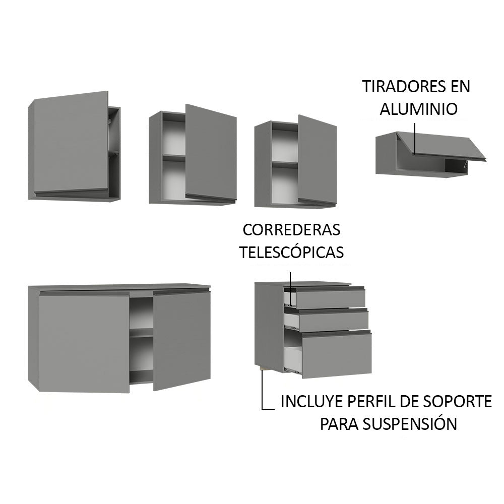 Cocina Integral 260 cm Sin Patas Nice Gris 13