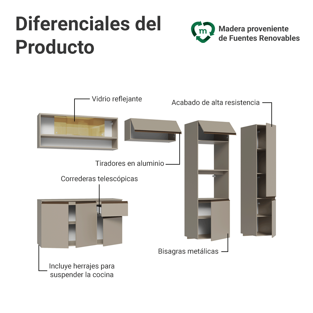 Cocina Integral 300 cm sin Patas Crema Nice 07