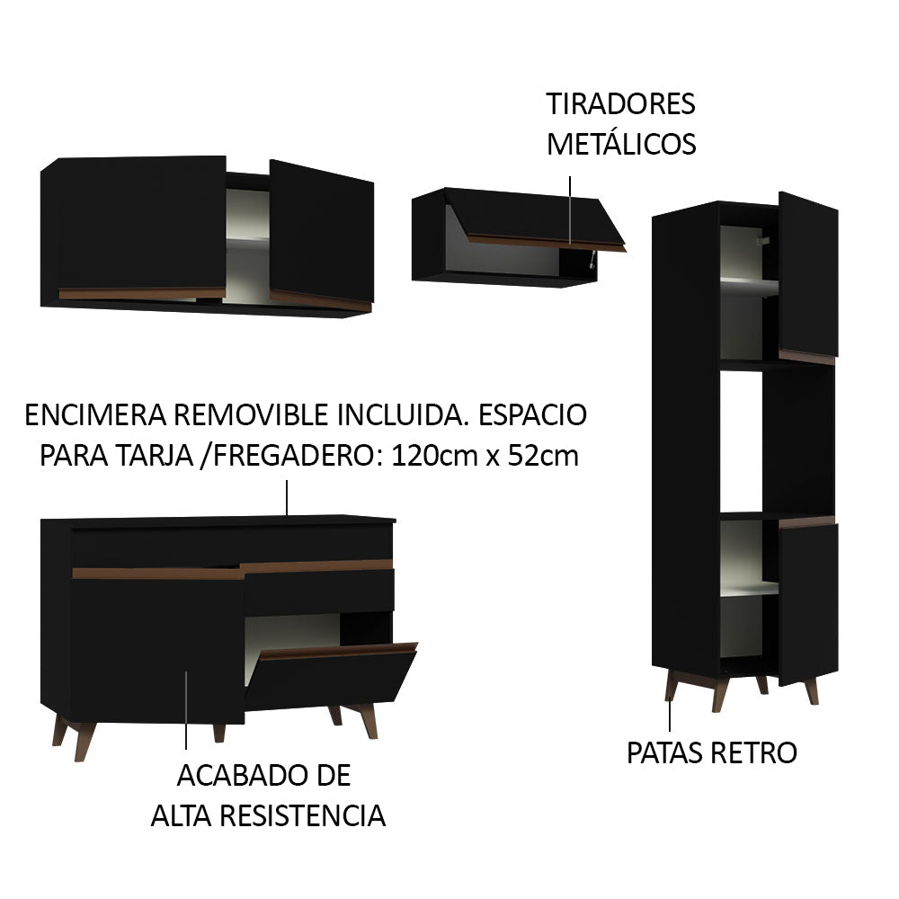 Cocina Integral 250cm Negro Reims Madesa 05