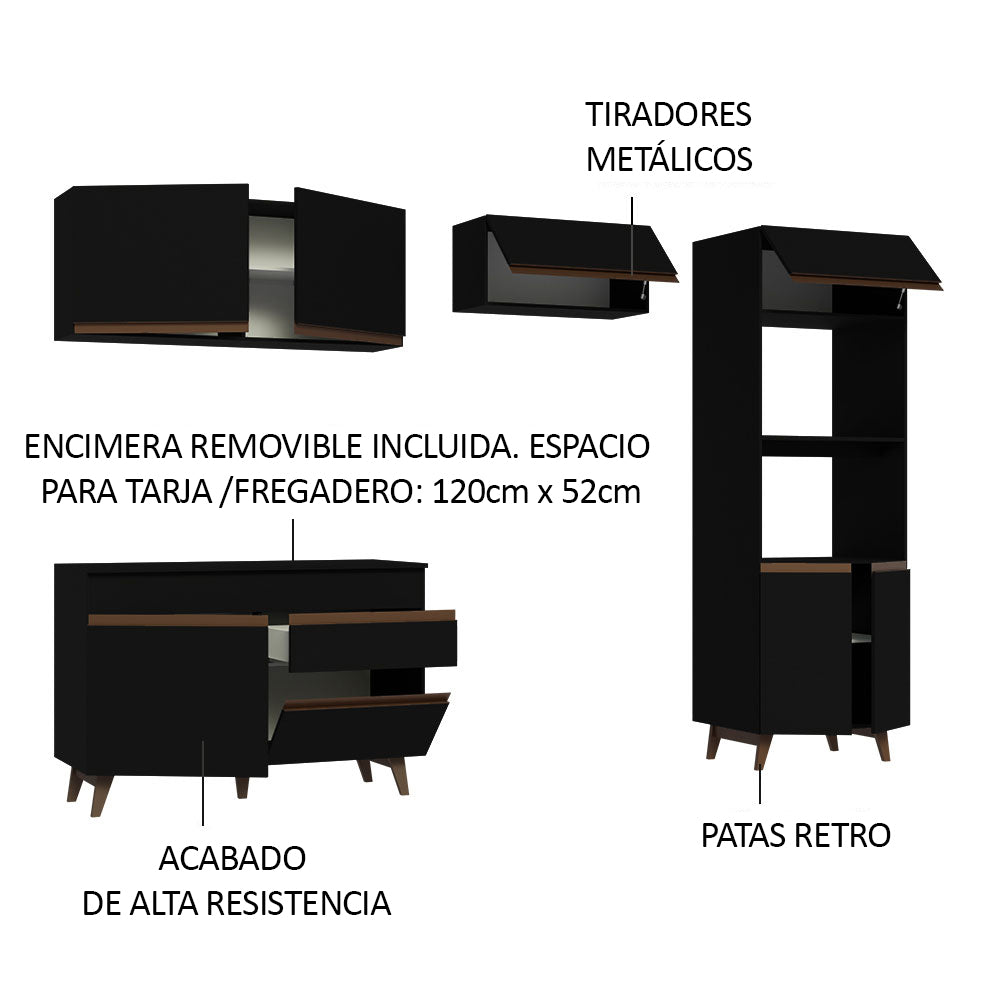 Cocina Integral Madesa Reims 260009 con Gabinete y Mueble Bajo Negro