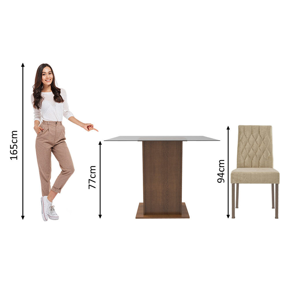 Juego de Comedor Mesa con Encimera de Vidrio 2 Sillas Marrón/Imperial Ceci