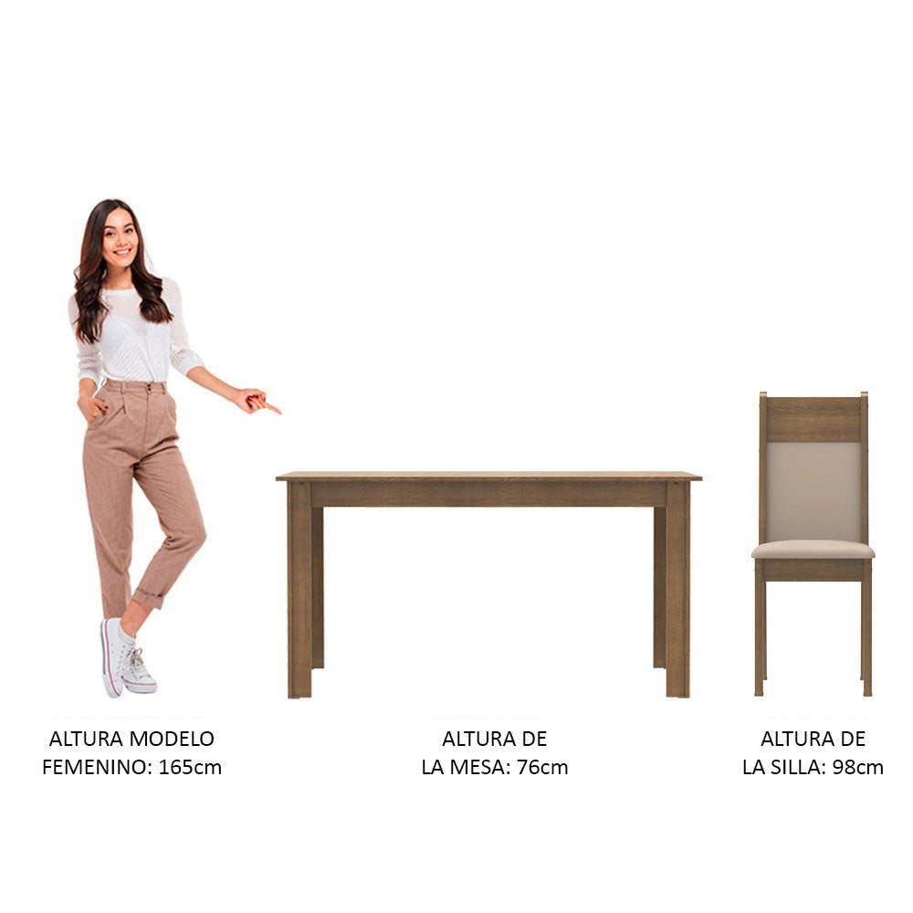 Juego de Comedor Cali Mesa Encimera de Madera con 4 Sillas Marrón/Crema/Beige