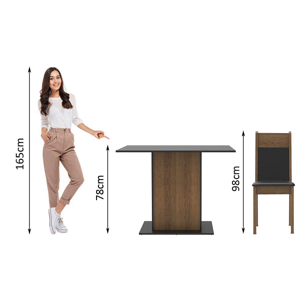 Juego de Comedor Sheila Mesa con Encimera y 4 Sillas Marrón/Negro
