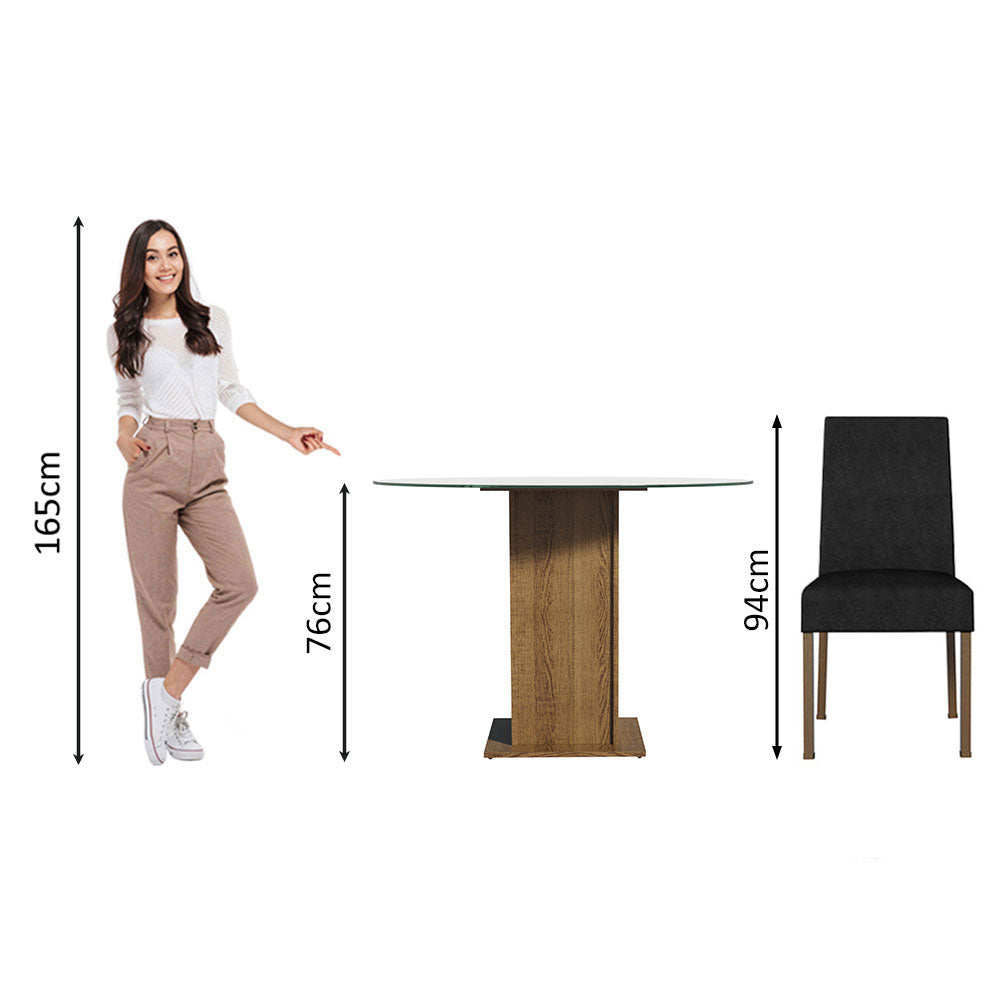 Juego de Comedor Encimera de Vidrio Circular 4 Sillas Marrón/Oxford Mile