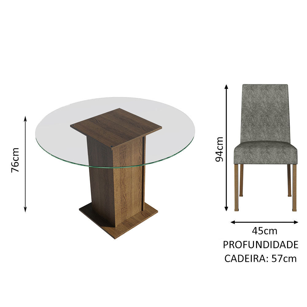 Juego de Comedor Encimera de Vidrio Circular 4 Sillas Marrón/Silver Mile