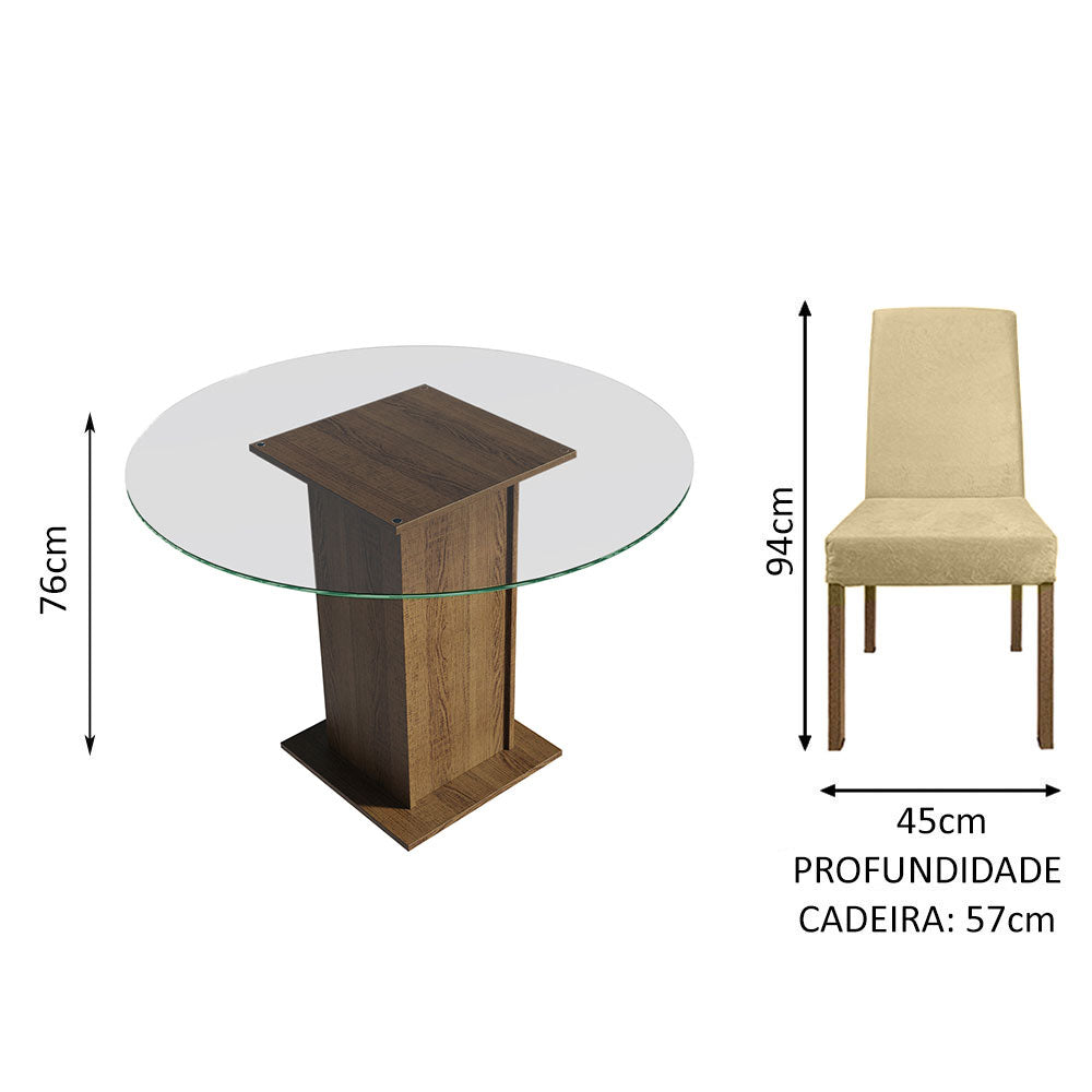 Juego de Comedor Encimera de Vidrio Circular 4 Sillas Marrón/Imperial Mile