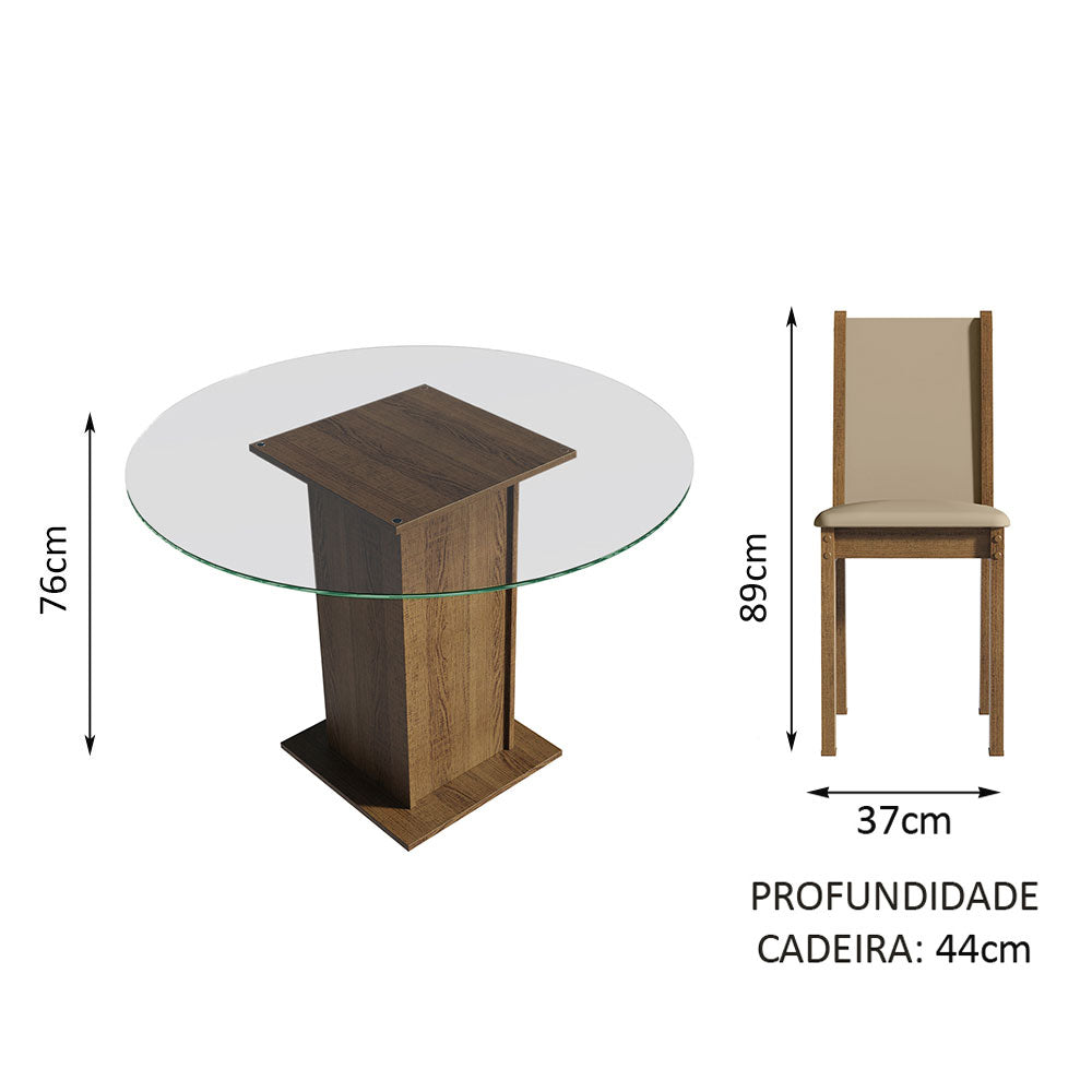 Juego de Comedor Encimera de Vidrio Circular 4 Sillas Marrón/Crema/Beige Madu