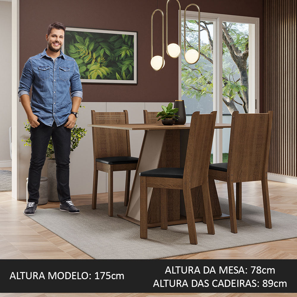 Juego de Comedor Mesa Encimera de Madera 4 Sillas Marrón/Crema/Negro Marilyn
