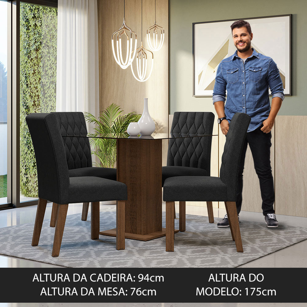 Juego de Comedor Mesa con Encimera de Vidrio 4 Sillas Marrón/Oxford Noemi