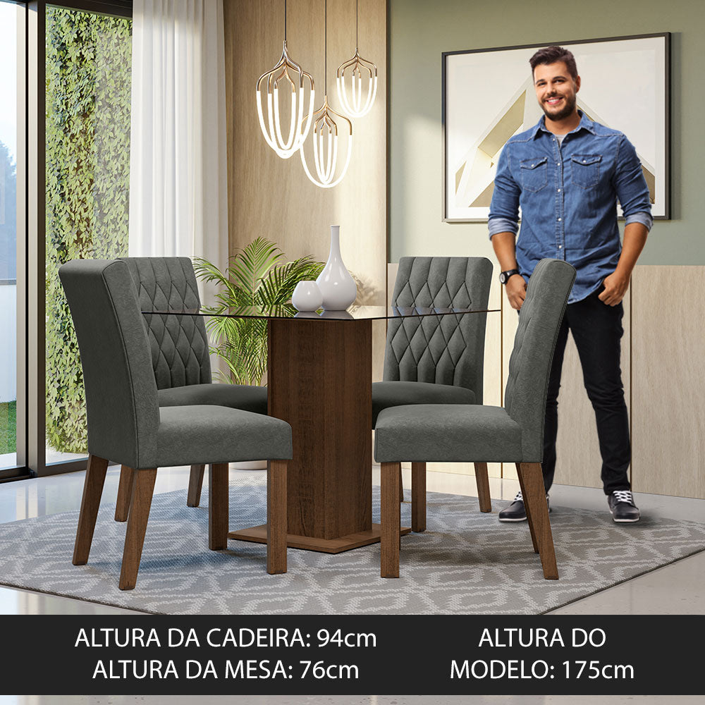 Juego de Comedor Mesa Encimera de Vidrio 4 Sillas Marrón/Silver Noemi