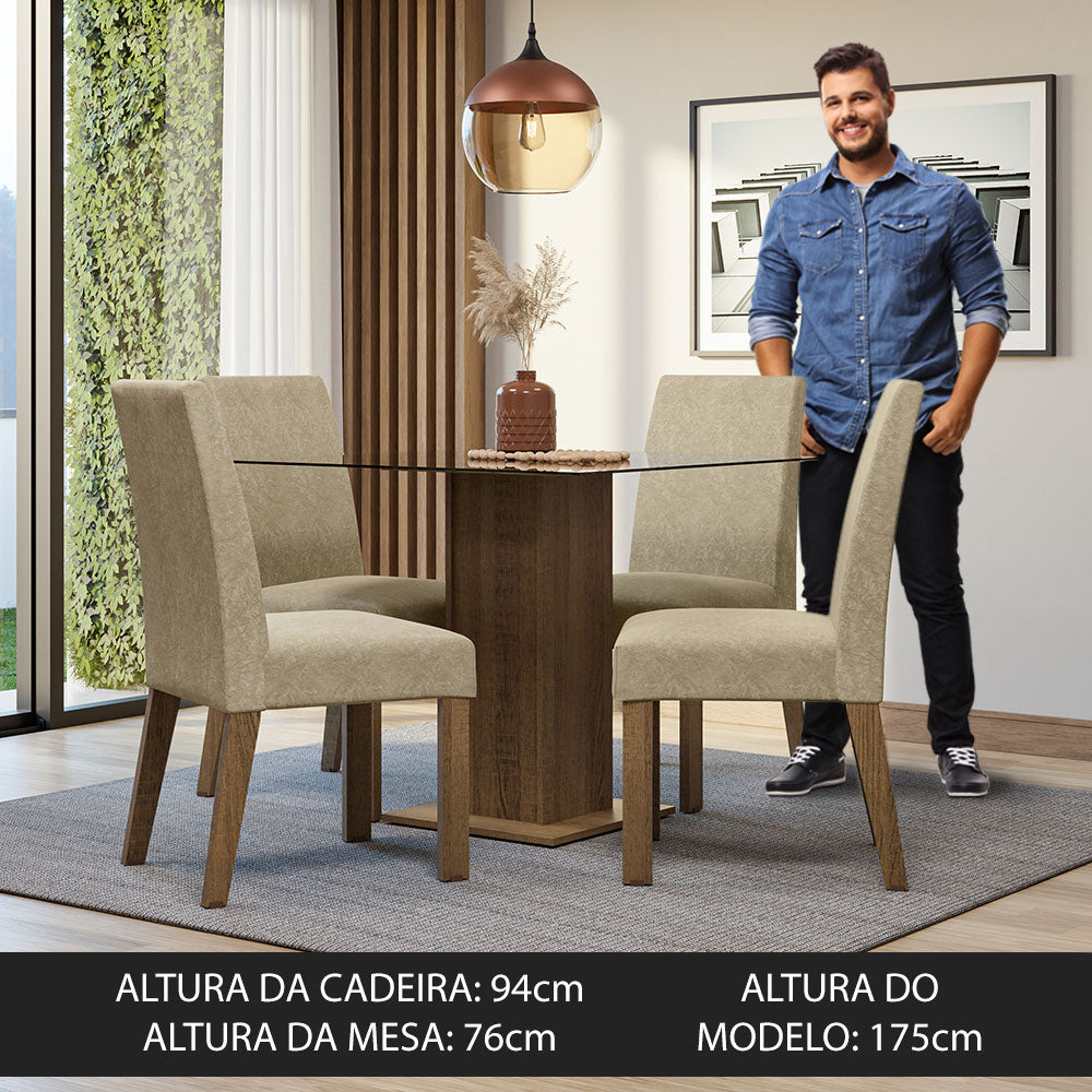 Juego de Comedor Mesa con Encimera de Vidrio y 4 Sillas Marrón/Imperial Ivy