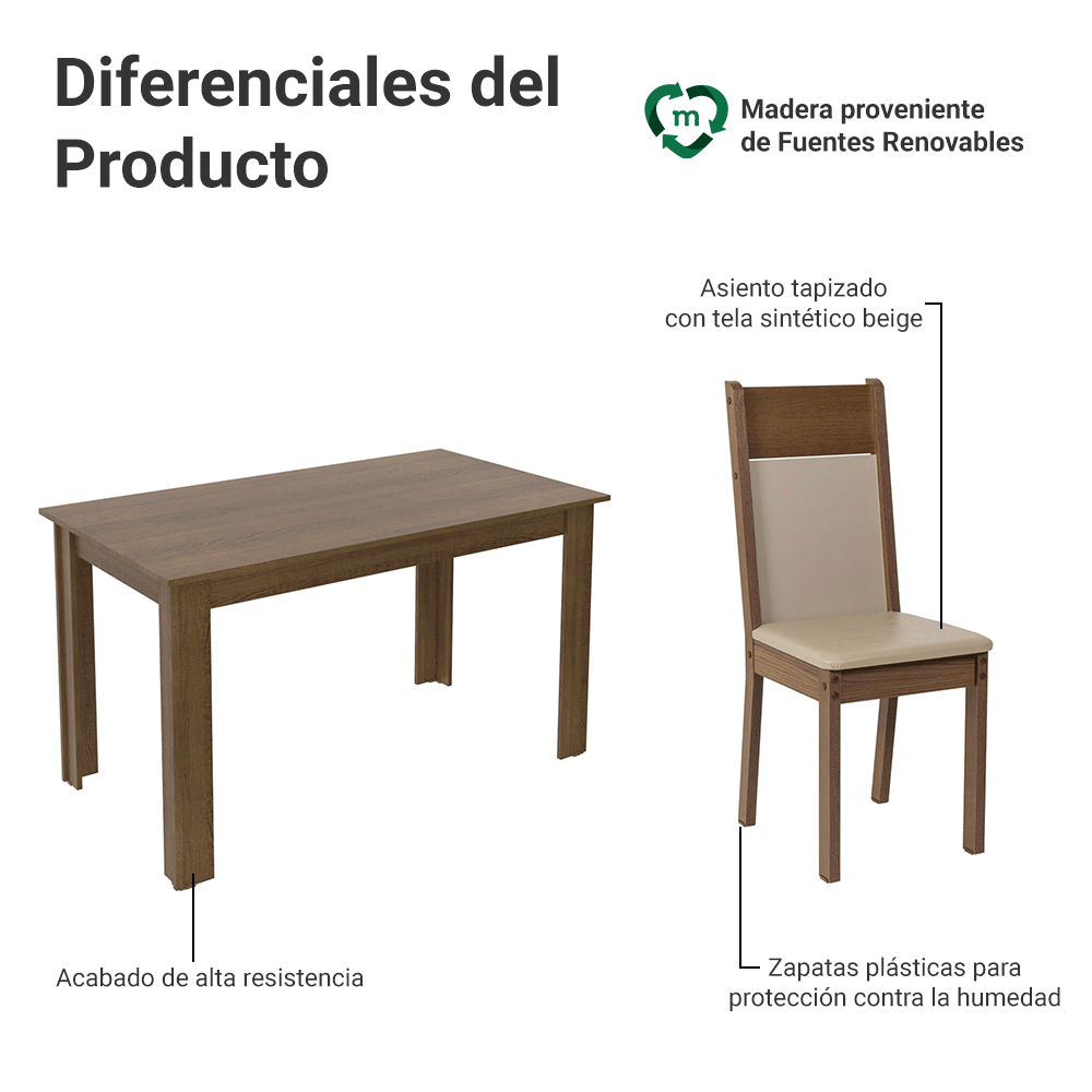 Juego de Comedor Mesa Encimera de Madera 6 Sillas Marrón/Crema/Beige Bahamas