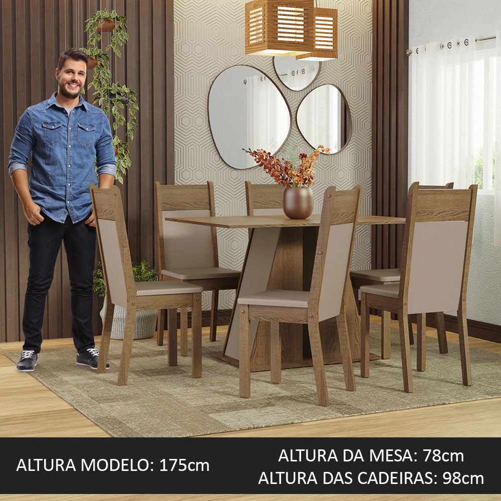 Juego de Comedor Mesa Encimera de Madera 6 Sillas Marrón/Crema/Beige Beverly