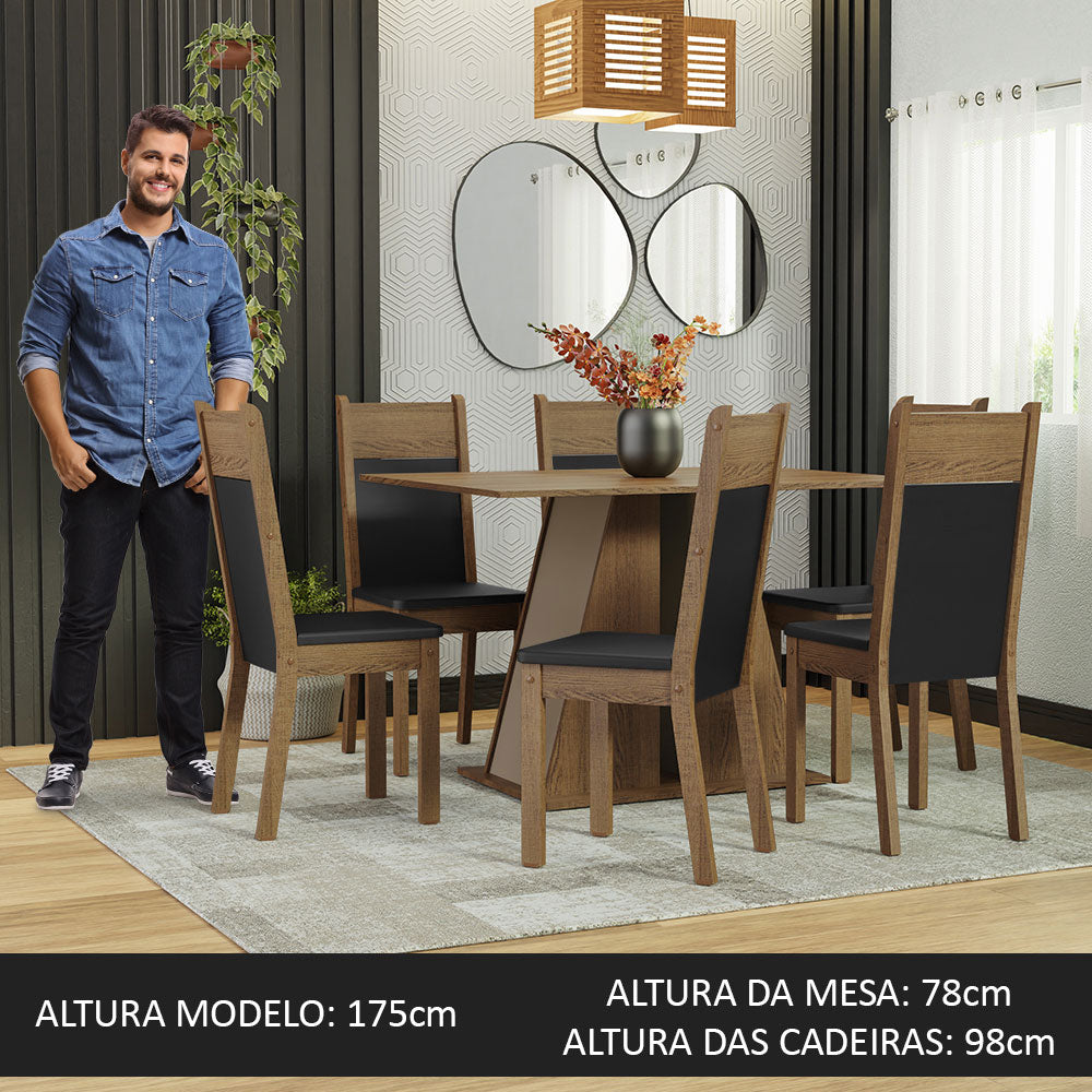 Juego de Comedor Mesa Encimera de Madera 6 Sillas Marrón/Crema/Negro Beverly