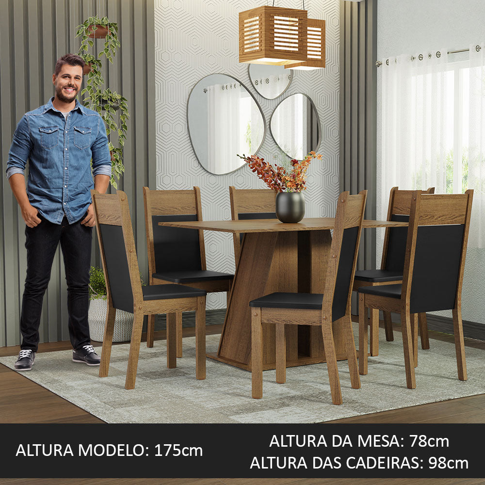 Juego de Comedor Mesa Encimera de Madera 6 Sillas Marrón/Negro Beverly