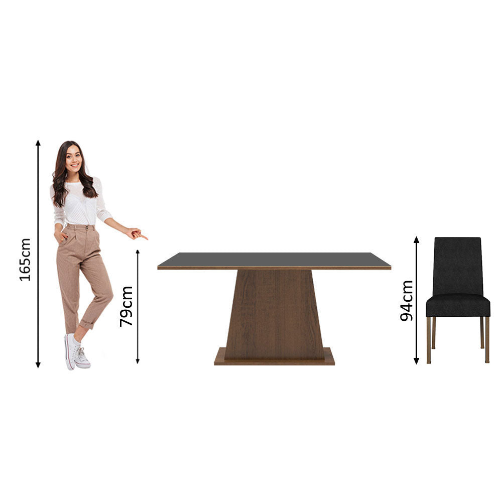 Juego de Comedor Mesa con Encimera de Madera 6 Sillas Marrón/Negro/Oxford Luciana