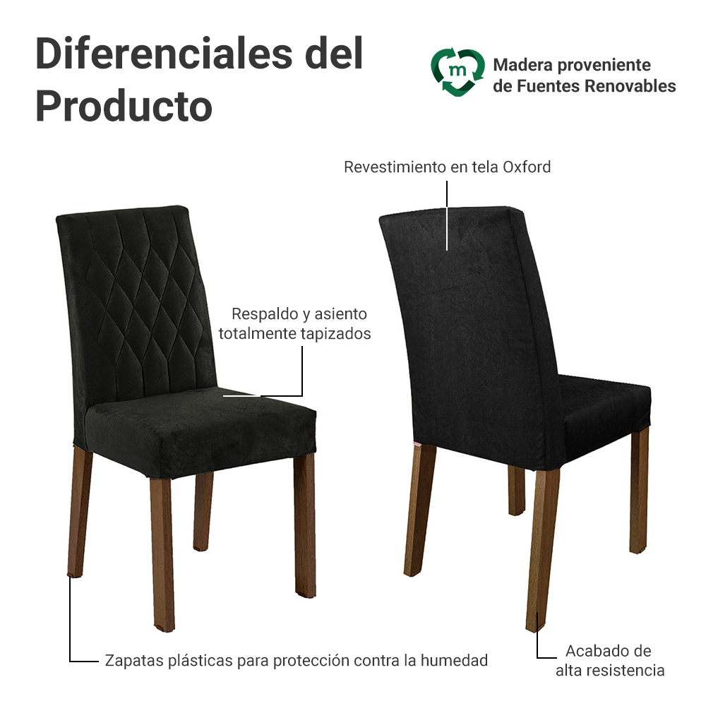 Juego de Comedor Mesa con Encimera de Madera 6 Sillas Marrón/Negro/Oxford Allegro