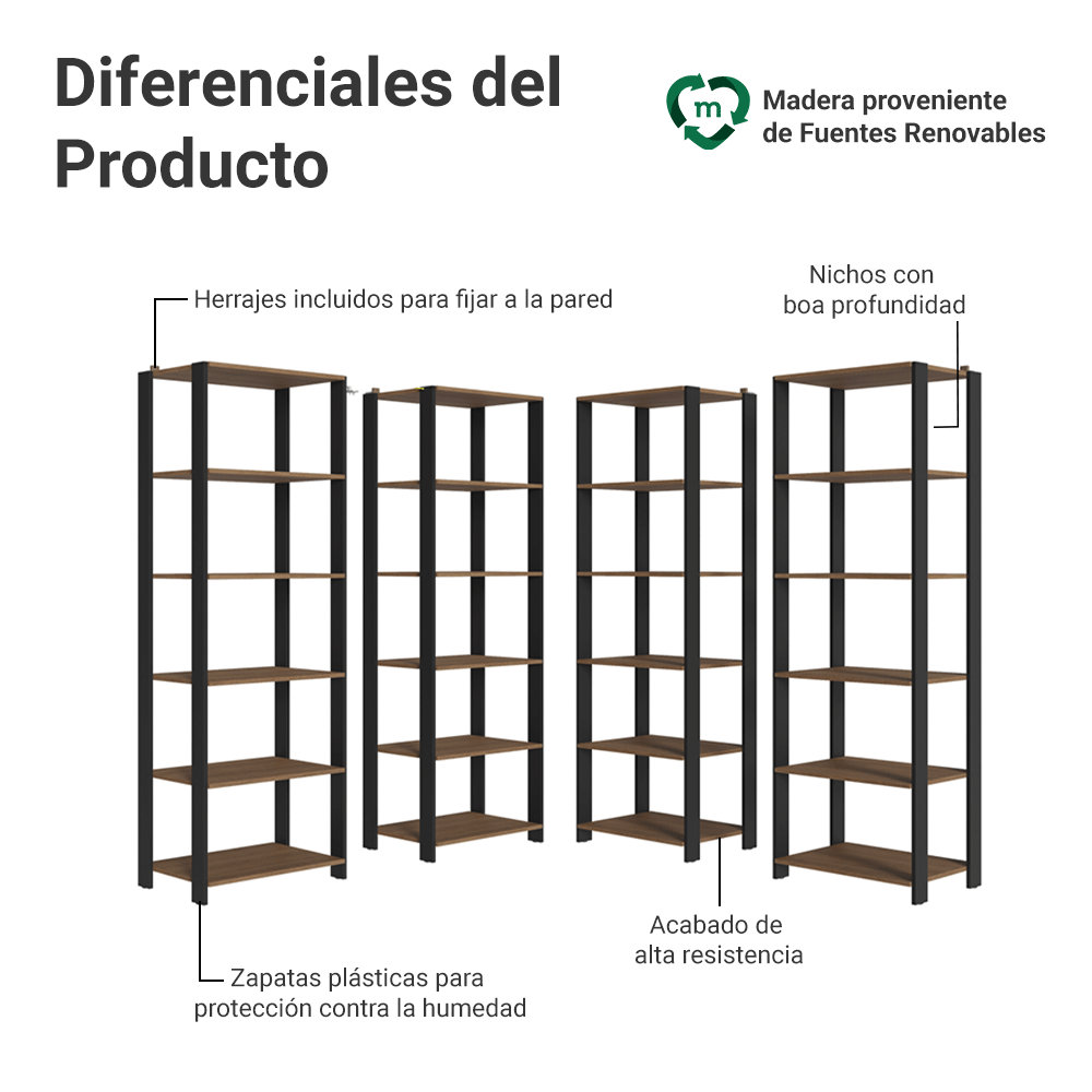 Kit con 4 Estantes Despensero de Esquina 5 Niveles 236cm Marrón/Negro