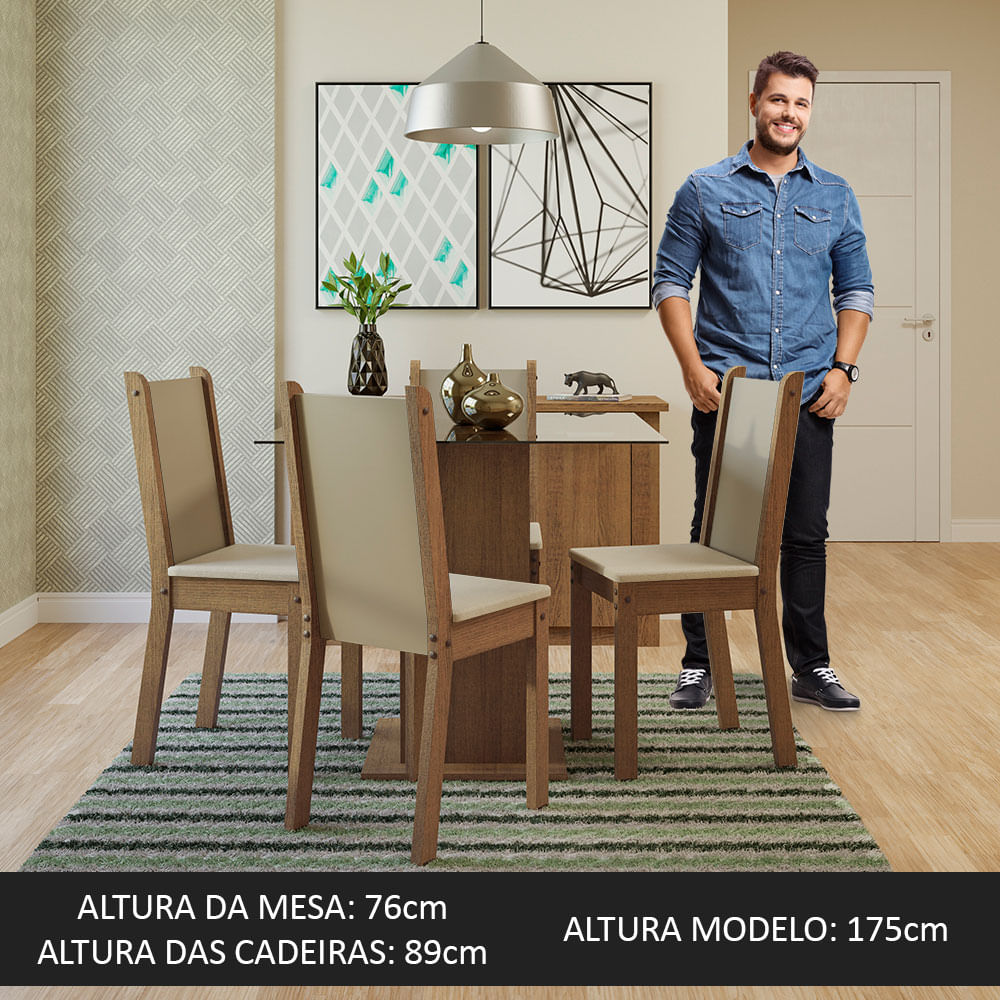 Juego de Comedor Mesa con Encimera de Vidrio y 4 Sillas Marrón/Crema/Beige Aline