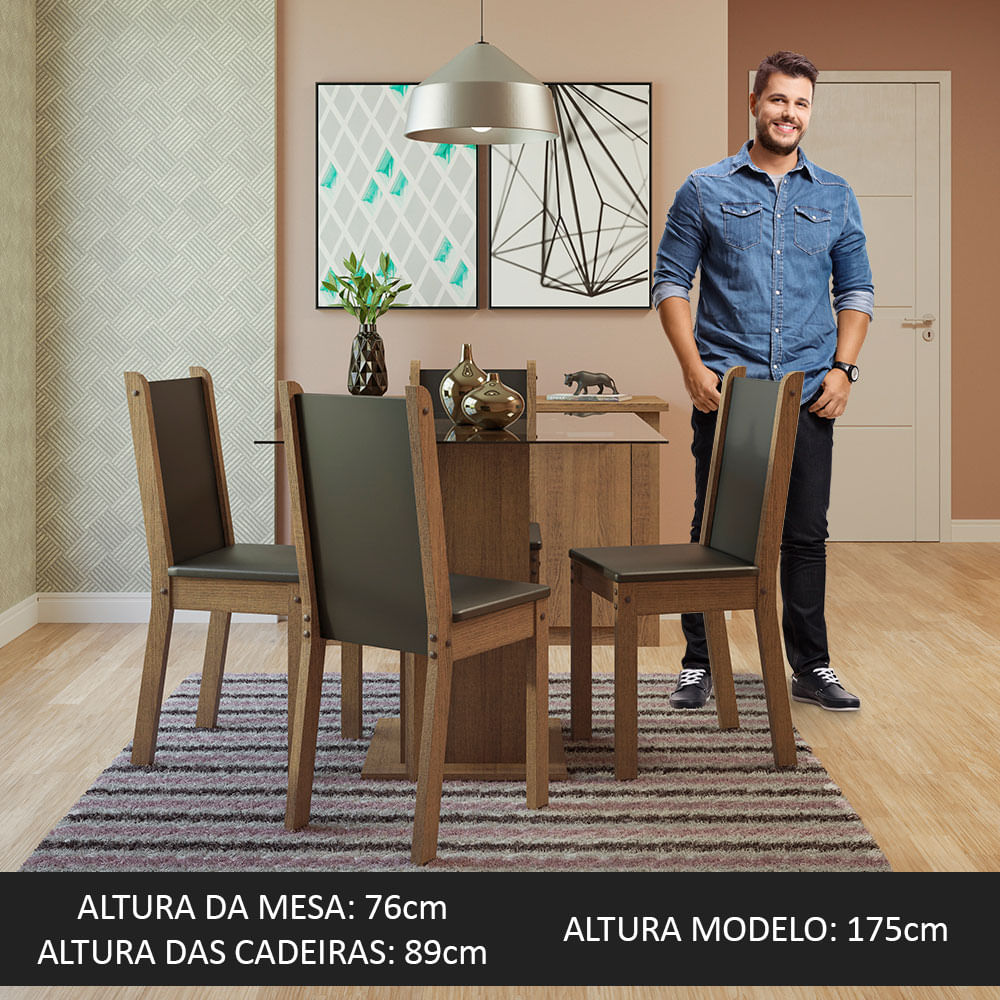 Juego de Comedor Mesa con Encimera de Vidrio y 4 Sillas Marrón/Negro Aline