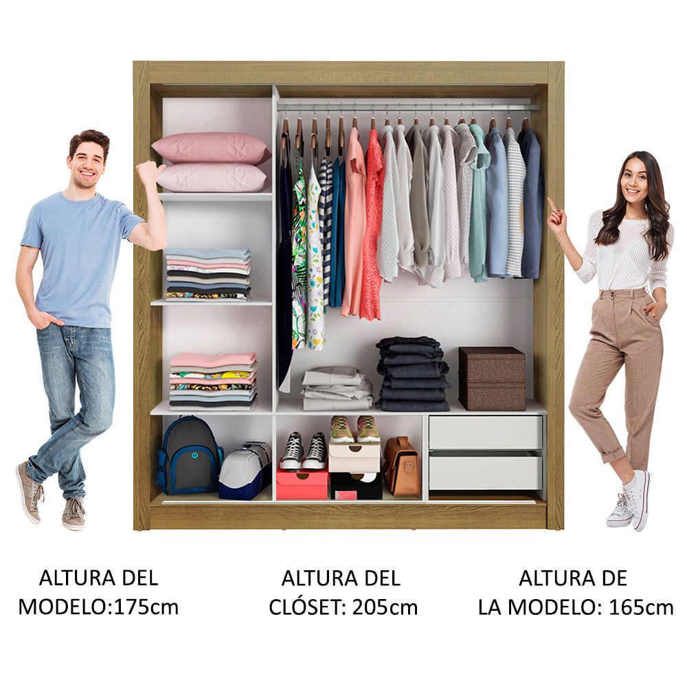 Clóset Matrimonial Lyon 3 Puertas Correderas con Espejo 2 Cajones Marrón