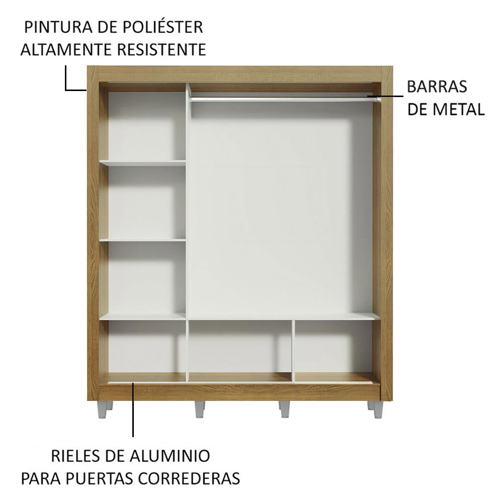 Clóset Matrimonial 3 Puertas Corredizas con Espejos con Patas Marrón/Blanco Monaco