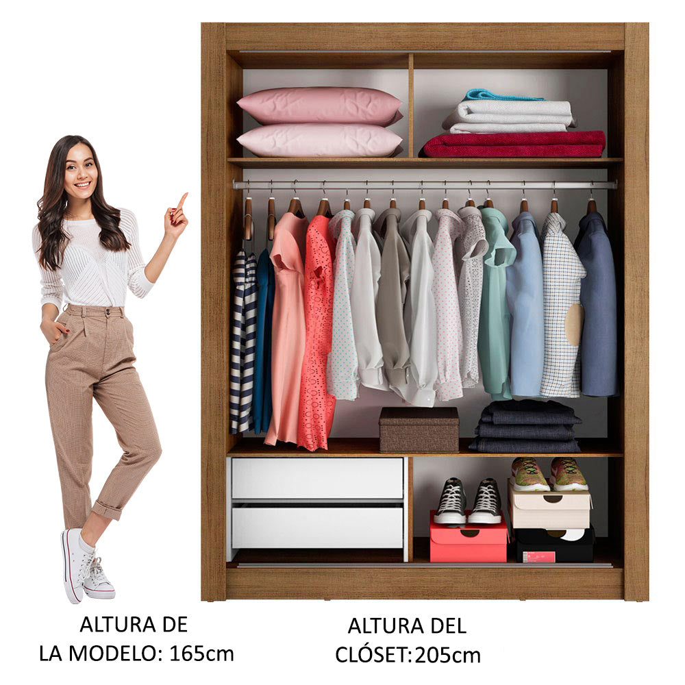 Clóset Soltero 2 Puertas Corredizas con Espejo 2 Cajones Marrón Dallas