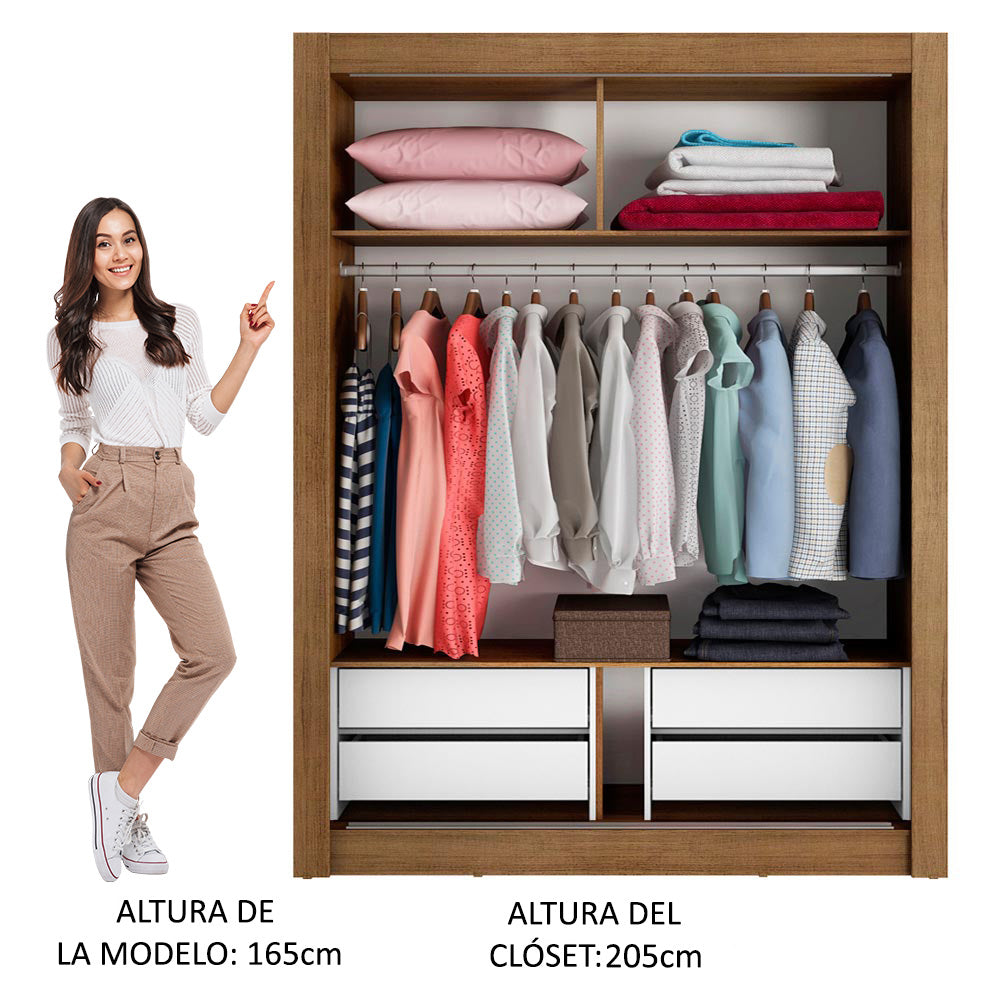 Clóset Soltero 2 Puertas Corredizas con Espejo 4 Cajones Marrón/Blanco Dallas Plus