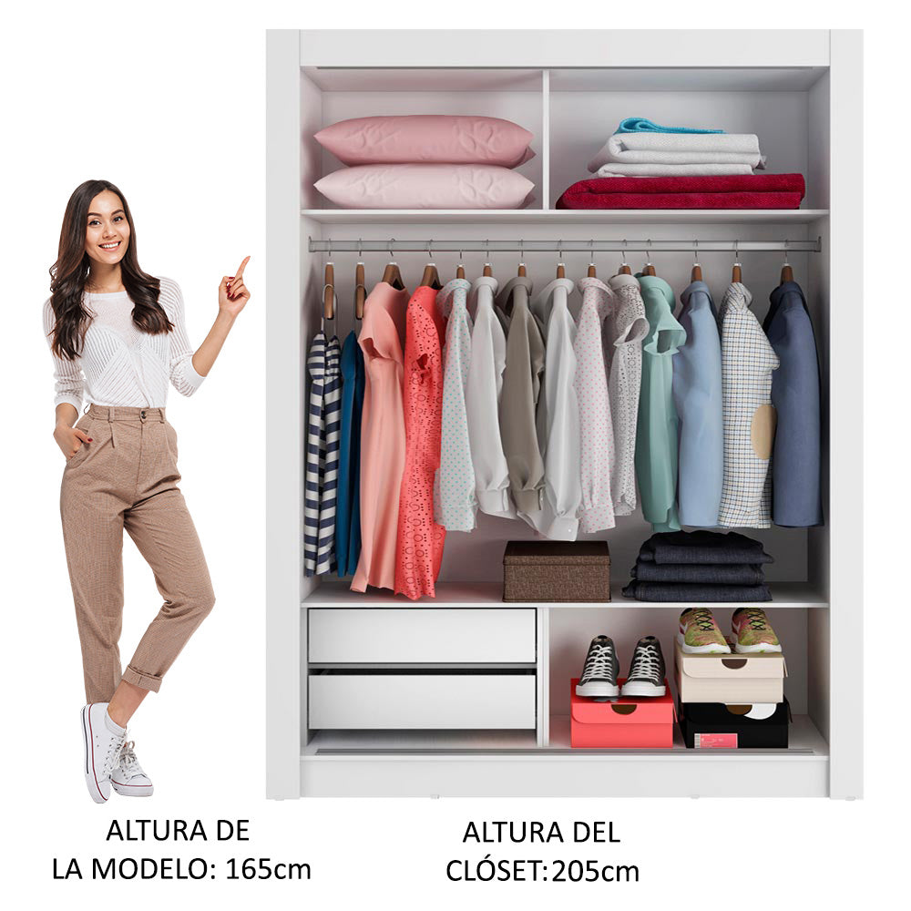 Clóset Soltero 2 Puertas Corredizas con Espejo 2 Cajones Blanco/Marrón Dallas