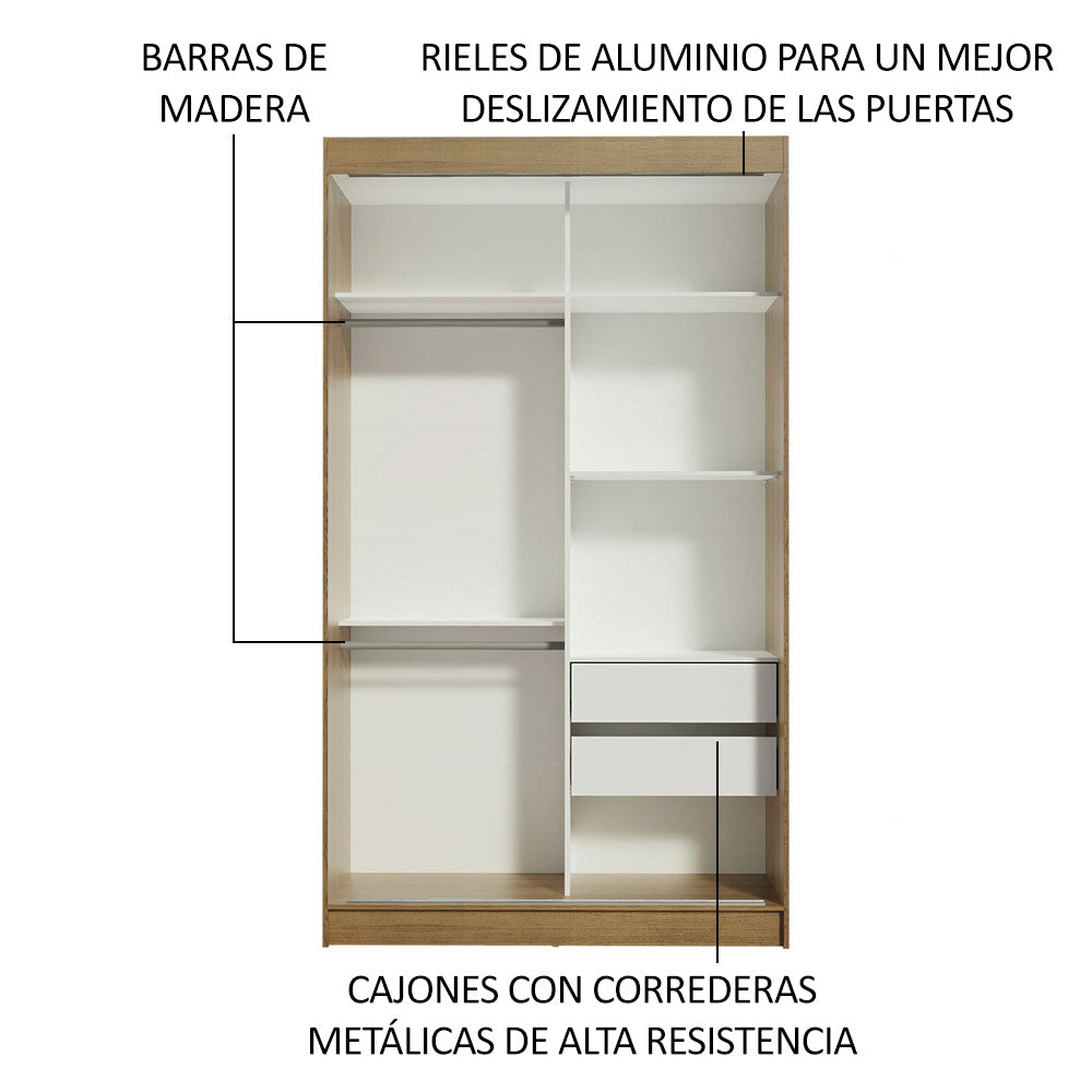 Clóset Soltero Tokio 2 Puertas Correderas 2 Cajones Marrón