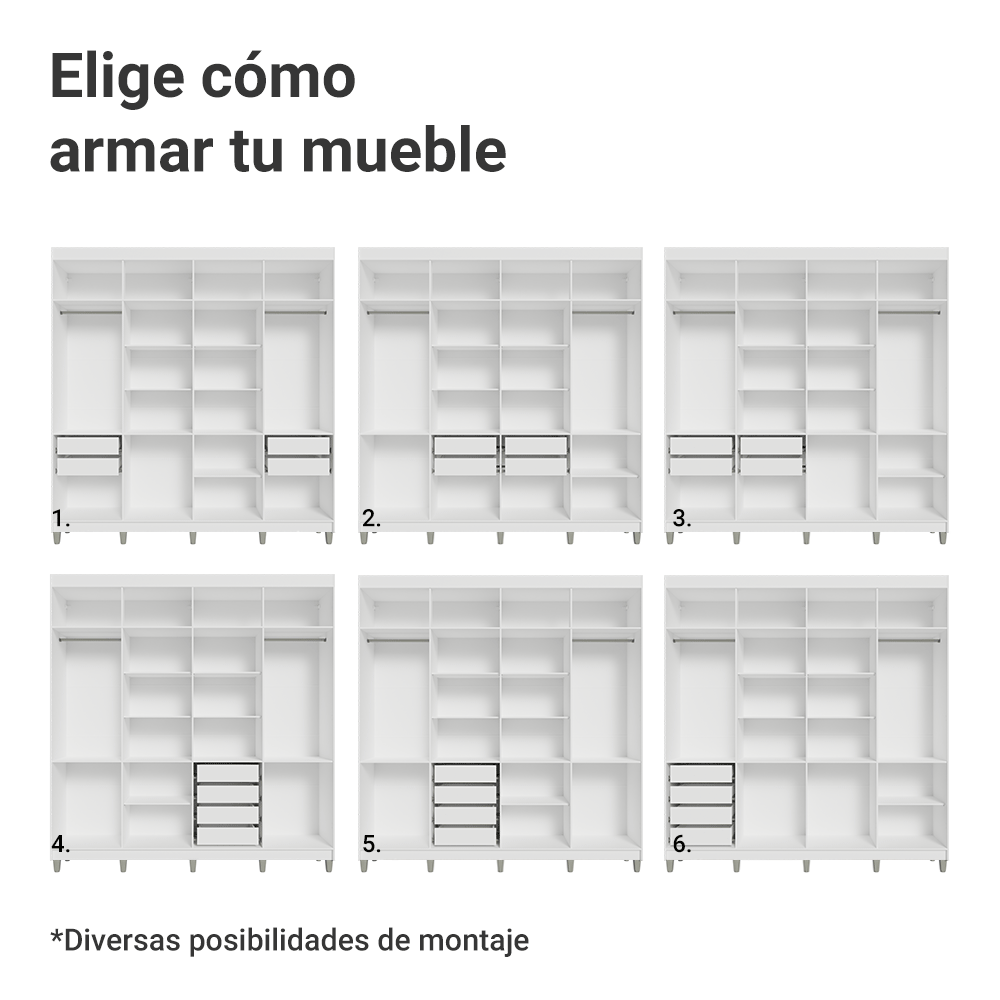 Clóset Matrimonial Venus 216 cm Sin Puertas con Patas 4 Cajones Blanco