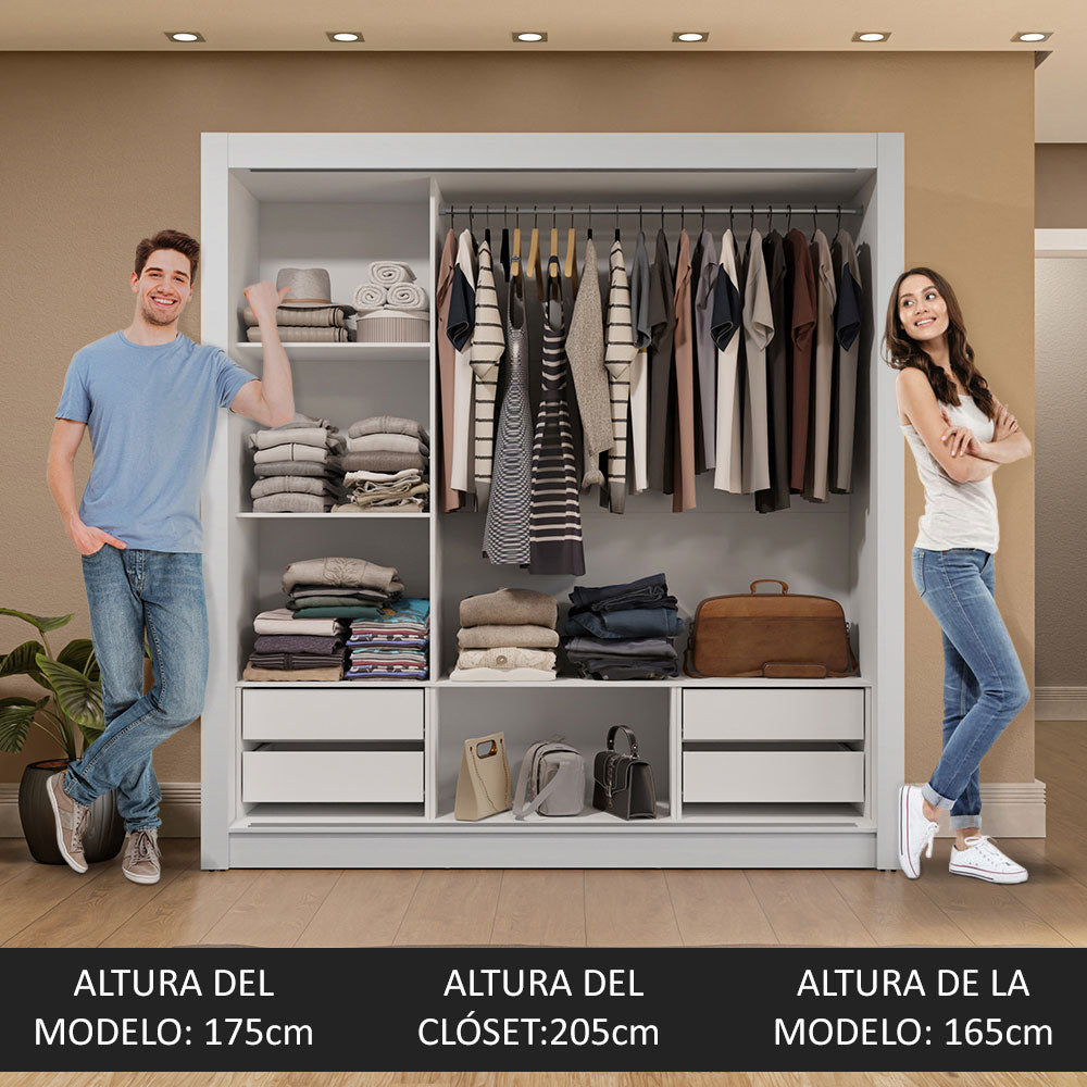 Clóset Matrimonial 3 Puertas Corredizas de Espejo 4 Cajones Blanco Sublime Plus