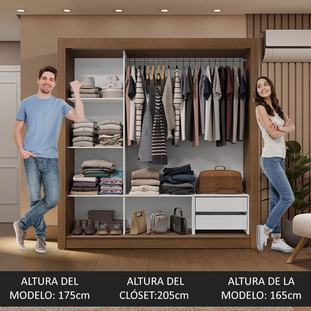 Clóset Matrimonial 3 Puertas Corredizas con Espejos 2 Cajones Marrón Sublime