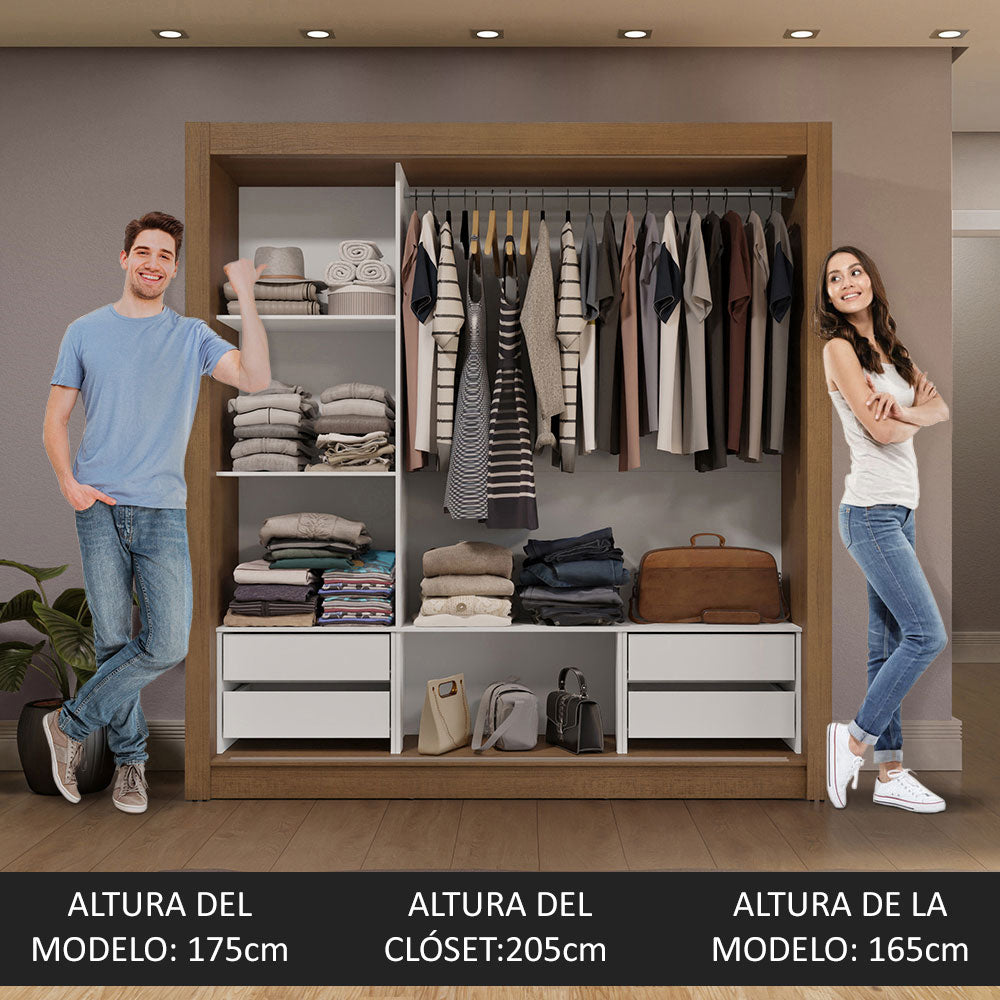 Clóset Matrimonial 3 Puertas Corredizas de Espejo 4 Cajones Marrón Sublime Plus