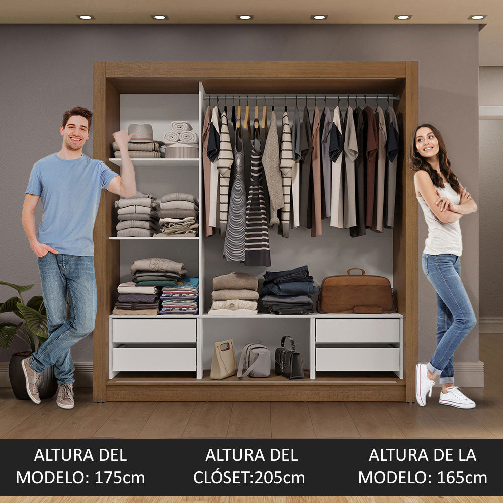 Clóset Matrimonial 3 Puertas Corredizas con Espejos 4 Cajones Marrón/Negro Sublime Plus