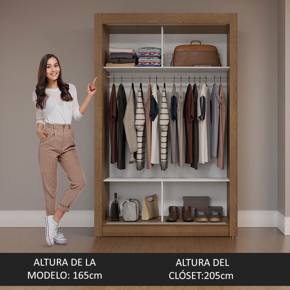 Clóset Soltero 2 Puertas Corredizas con Espejos Marrón Milano