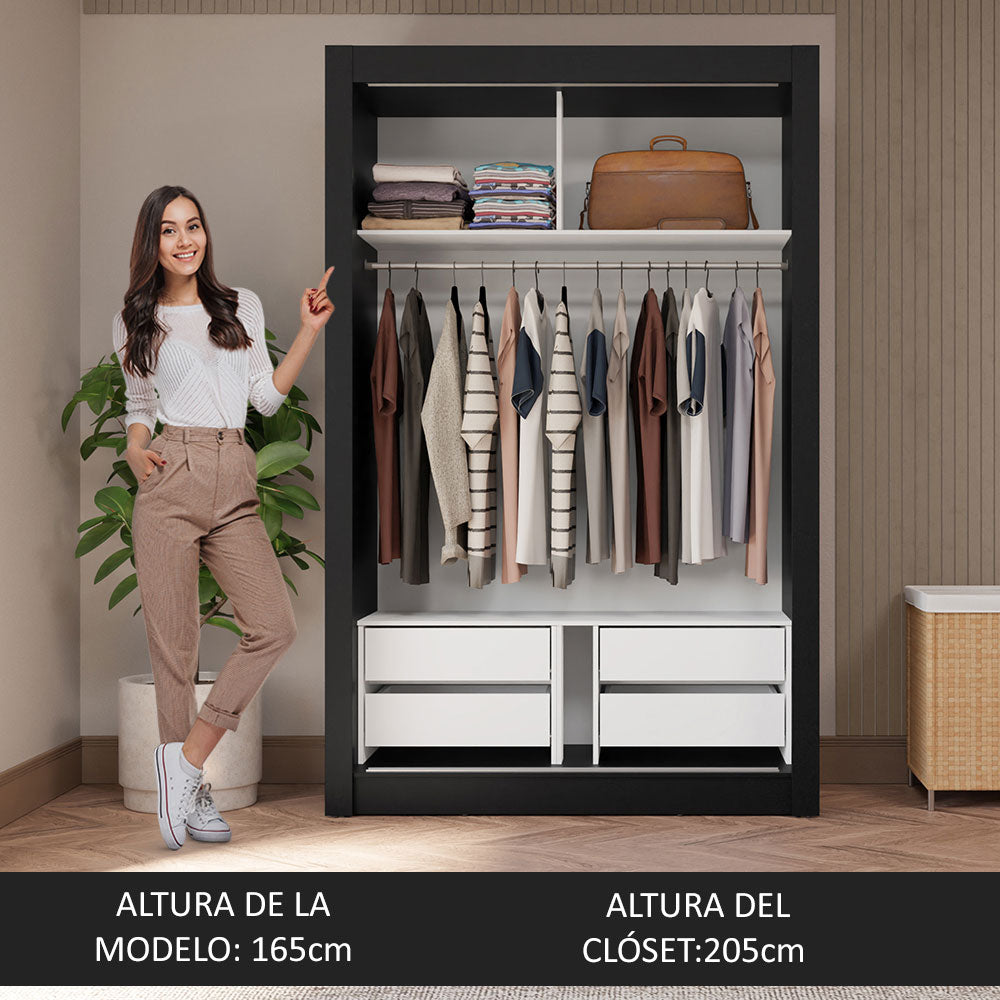 Clóset 2 Puertas Corredizas con Espejo 4 Cajones Negro/Blanco Vivare Plus