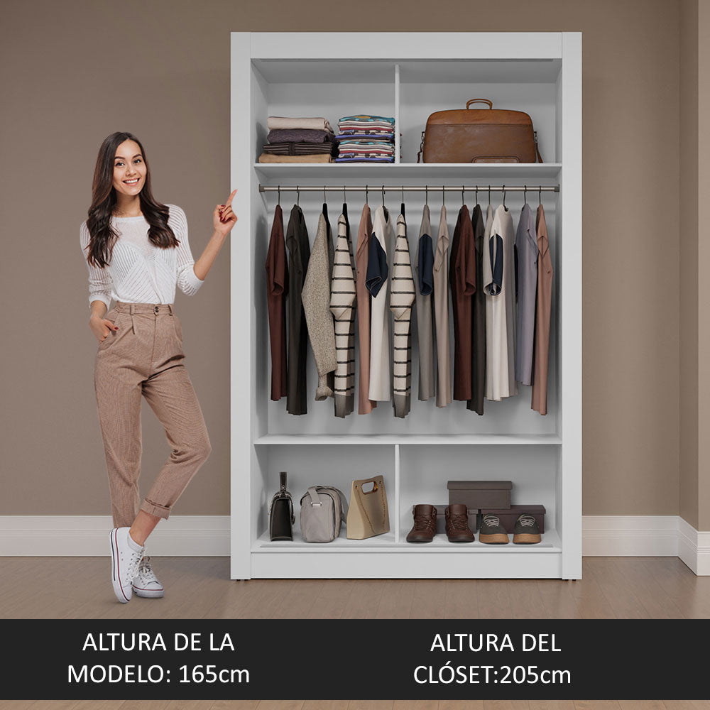 Clóset Soltero 2 Puertas Corredizas con Espejo Blanco/Marrón Milano