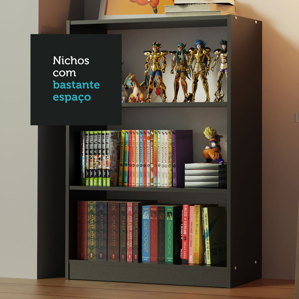 Estante Librero 6907 con 3 Nichos Negro