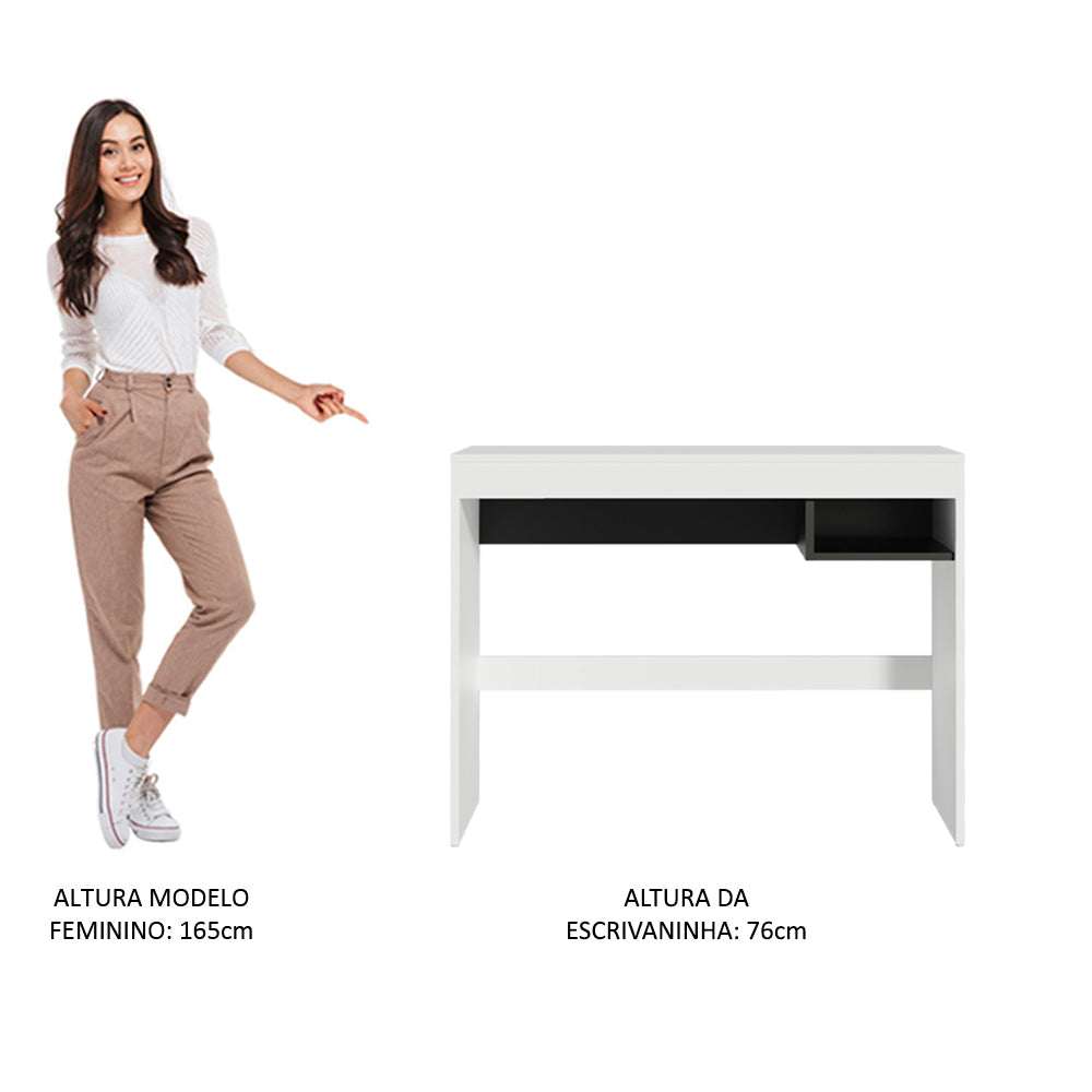 Escritorio Madesa Rubi con Tapa de Madera y 1 Nicho Blanco/Negro