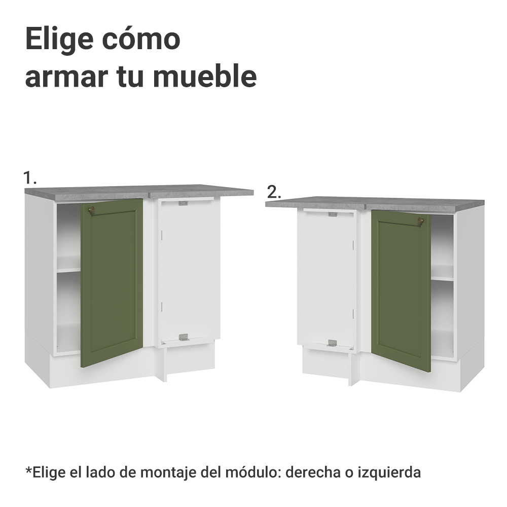 Gabinete Bajo Esquinero 1 Puerta Blanco/Verde Vik Madesa