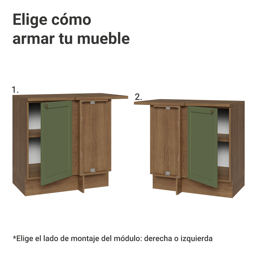 Gabinete Bajo Esquinero 1 Puerta Marrón/Verde Vik Madesa