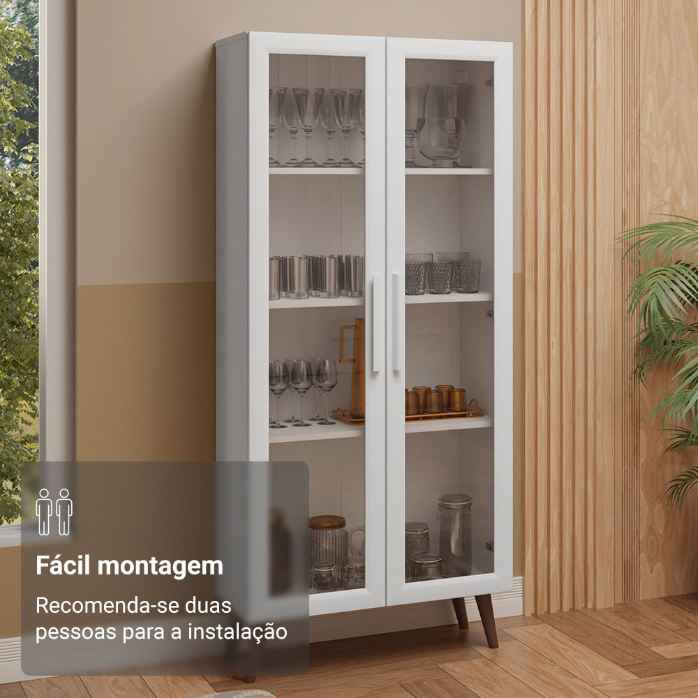 Mueble de Cocina Vitrina 70cm 2 Puertas de Vidrio con Patas Blanco/Marrón Madesa